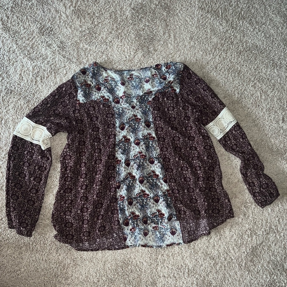 Burgundy v neck blouse size L